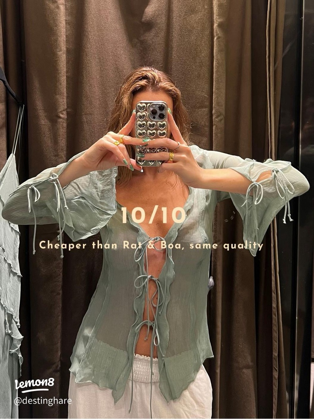 Zara Light Sage Tie-Front Women's Blouse